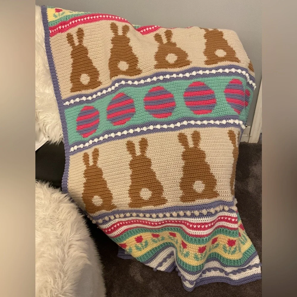 Handmade Crochet Easter Blanket - Picture 1 of 6
